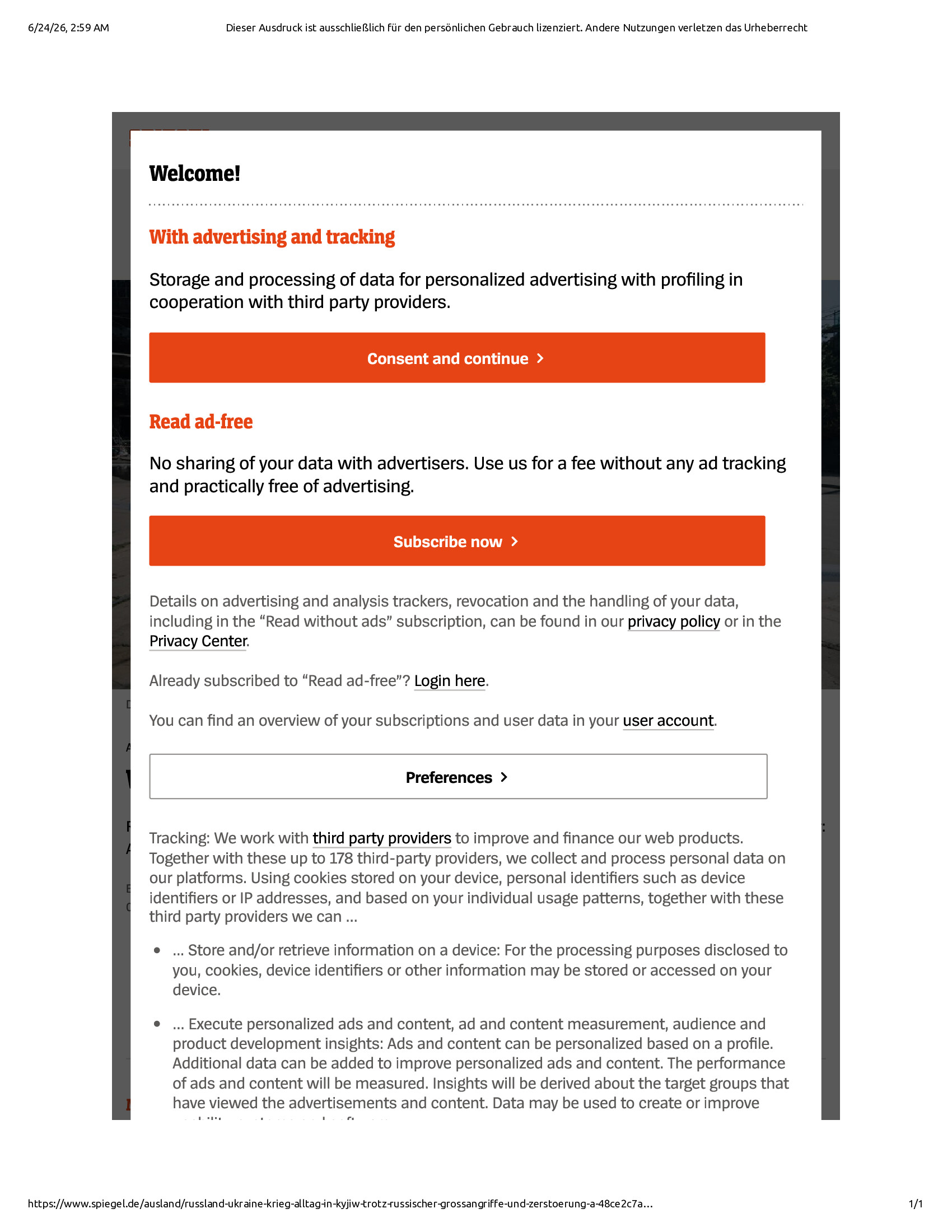 Native browser print preview